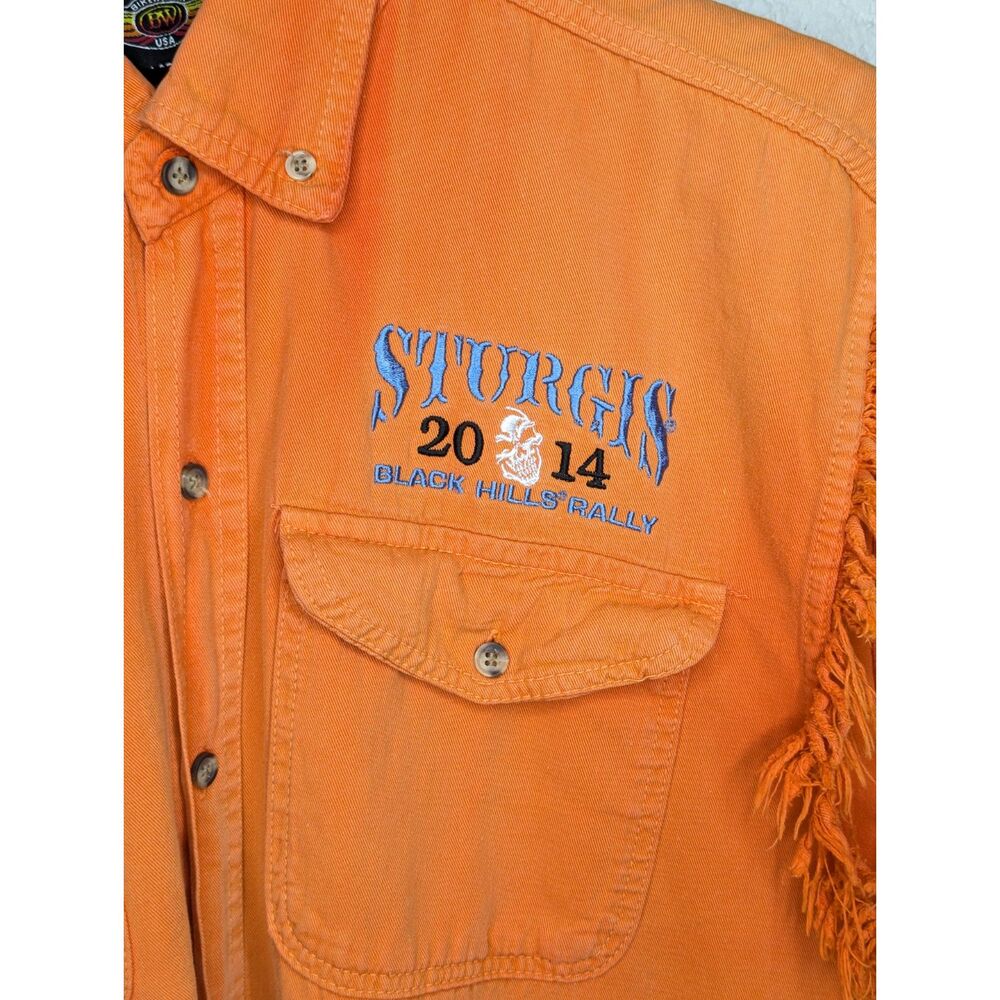 Sturgis 2014 Bikerwear USA Sleeveless Button Down Shirt L Pig Motorcycle Orange - Picture 4 of 9